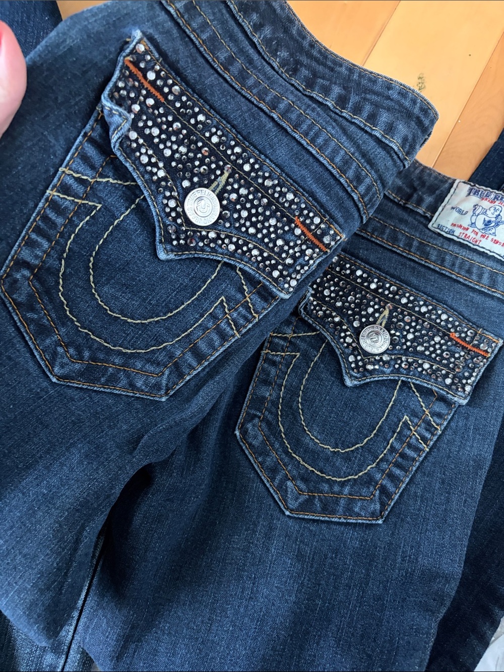Retro True religion Bedazzled Gem Stone Boot Cut Jeans Dark Wash Denim